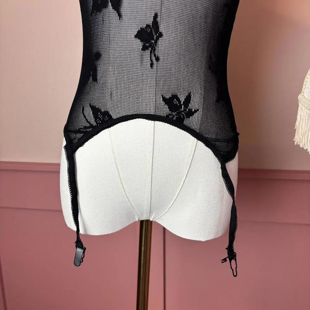 goth fairy floral mesh lingerie suspenders black romantic